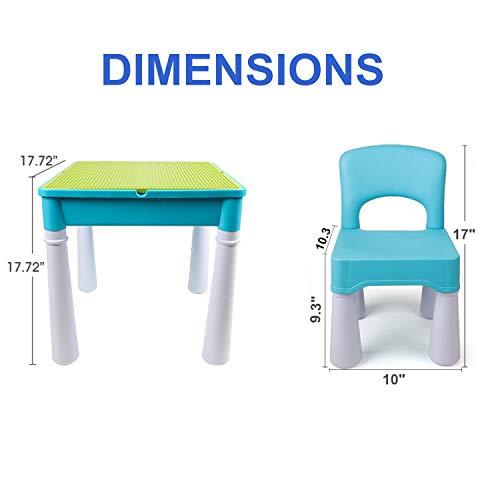 burgkidz Kids 5-in-1 Multi Activity Table Set - 500 Pieces Building Blocks Compatible Bricks Toy, Play Table Includes 1 Chair and Building Block Table with Storage, Green Baseplate Board/Blue Color - Thumbnail 7