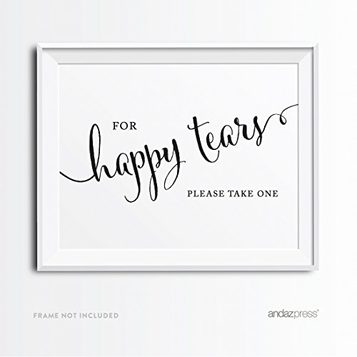 Andaz Press Wedding Party Signs, Formal Black and White Print, 8.5x11-inch, For Happy Tears Tissue Kleenex Ceremony Sign, 1-Pack