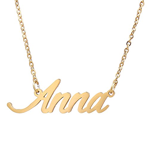 AOLO Initial Personalized Anna Name Necklace Monogram Necklace, Anna