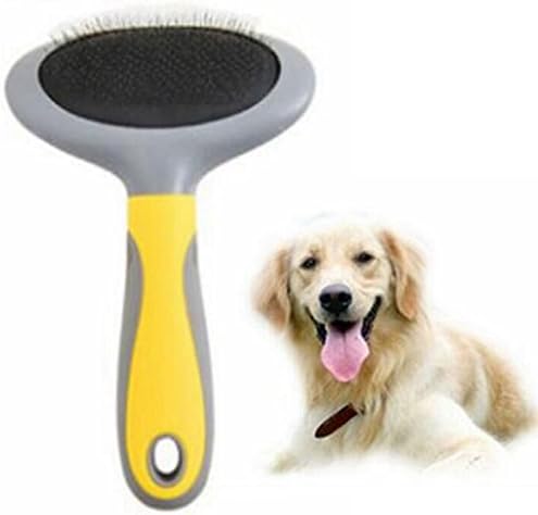 Slicker Brush for Dogs &amp; Cats HYSJY Self-Cleaning Grooming Comb For Dematting Detangling &amp; Deshedding, Pet Tool Fits Medium and Long Hair Coats (Gray-Yellow, Small)