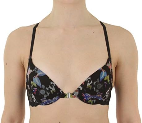 CXL Papillon Underwire T Shirt Bra with Lace Racerback, Butterfly Print, Black, Size 38D