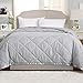 Lightweight Queen Goose Down Alternative Quilted Blanket with Satin Trim. Romana Collection by Home Fashion Designs High Rise Grey