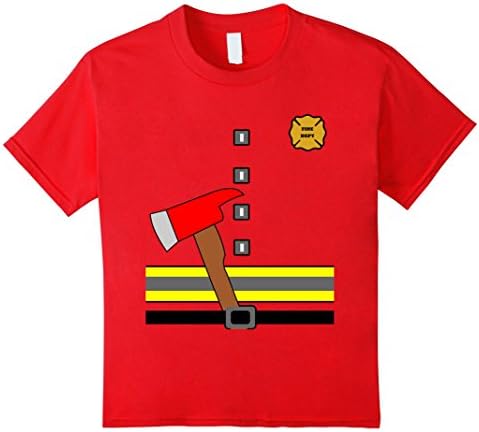 Kids Fireman Uniform Costume T Shirt 4 Red