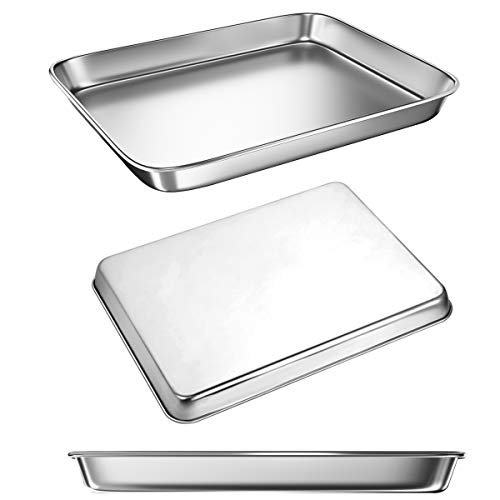 Toaster Oven Tray Pan, 3PCS Small Cookie Sheet Stainless Steel Baking Trays by BYkooc, Dishwasher Safe Oven Pans,Heavy Duty, Mirror Finish, Anti-rust,10&9&9 inch
