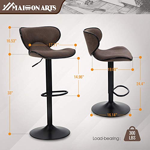 MAISON ARTS Counter Height Swivel Bar Stools Set of 2 Adjustable Barstools with Back for Kitchen