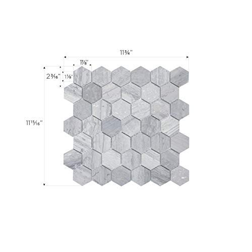 MAYKKE Cooper 10-Pack Mosaic Wall and Floor Tile | 12" x 12" Mini Hexagonal Honeycomb Pattern | Kitchen, Bathroom, or Laundry Room Backsplash, Flooring | Fade Resistant Wooden Blue Marble, YOA1010105 - Thumbnail 3