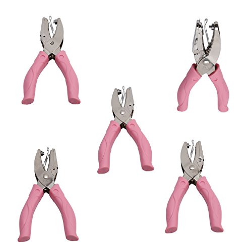 HS Stainless Steel Heart Shape Hand Punch Hole Puncher with Pink Grip 1pc