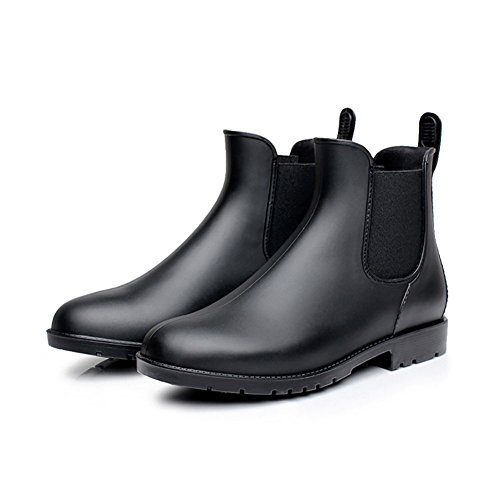 17KM Women's Black Ankle Rain Shoes Anti Slip Short Rain Boots Slip On Waterproof Chelsea Boots