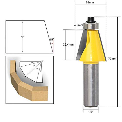 3 Pcs 1/2" Shank Chamfer Router Bits, Chamfer & Bevel Edge Forming Router Bit Set Angle Bit Set Hand Held Router Chamfer Cutter Tool, 15/22.5/30 Degree Lock Miter Bit