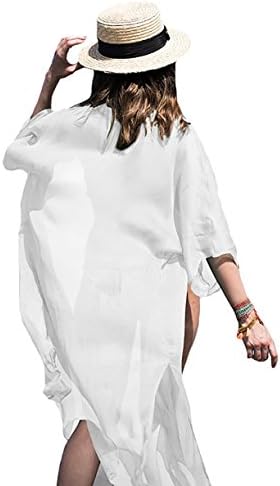 Womens Swimsuits Beach Cover up - Sexy Long Floral Chiffon Bikini Cover ups Kimono Swimwear Coverups Wear Beachwear Bikinis Swim Coverups (White)