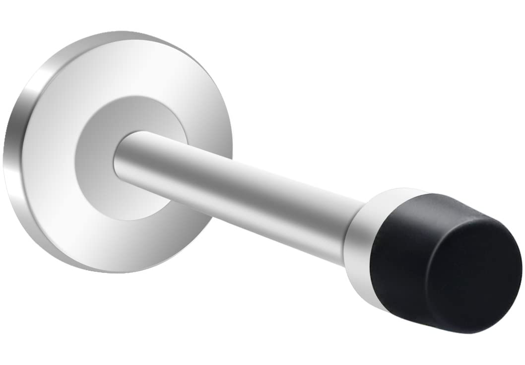 Door Stopper, 5 inch Long Door Stop Stainless Steel Door Stops Wall Mounted with Sound Dampening Rubber Tip Wall Protector Brushed Door Stop for Prevent Door Slamming, Brushed Nickel Silver