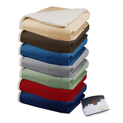 Pure Warmth Velour Sherpa Electric Heated Warming Blanket Full Linen