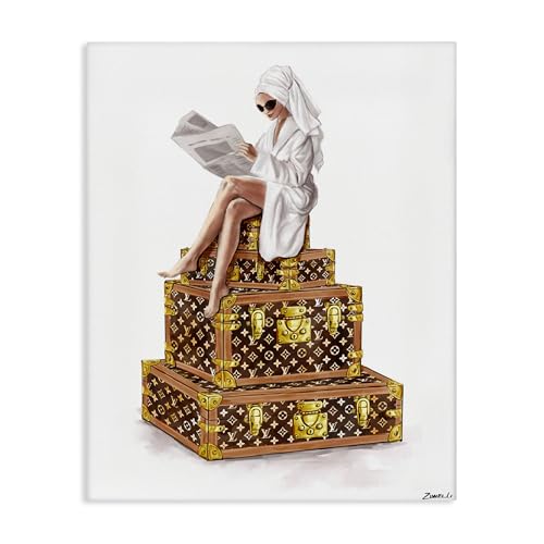 Stupell Industries Reading Atop Suitcases Canvas Wall Art design by Ziwei Li, 3…