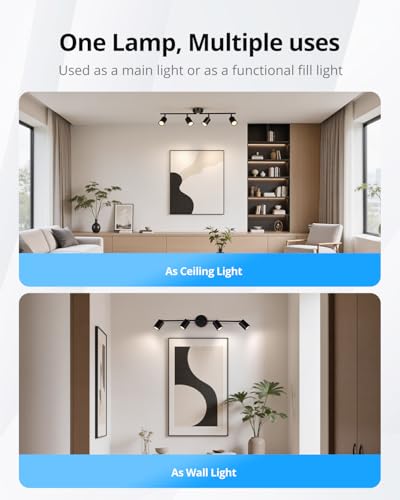 Gr4tec 4 Way Spotlights Ceiling Light, Adjustable Kitchen Lights Ceiling, Black Ceiling Light Fitting, Metal GU10 Spotlight bar for Hallway Bedroom, Bulb Not Included