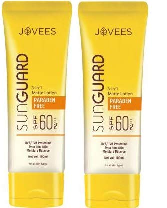 Jovees SUNGUARD 3-in-1 Matte Lotion Spf 60 PA+++ 100ml (Pack of 2)