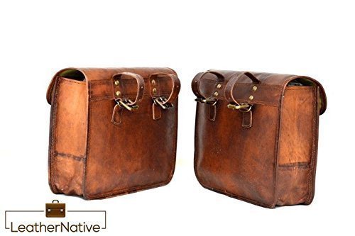 Leather Native 2 X Motorcycle Side Pouch Brown Leather Side Pouch Saddlebags Saddle Panniers ( 2 Bags ) Pre Valentines Day Special Sale! - Thumbnail 5