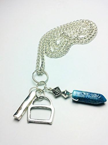 Men's Chain Necklace Silver 24 Inch with Blue Turquoise Crystal Pendant