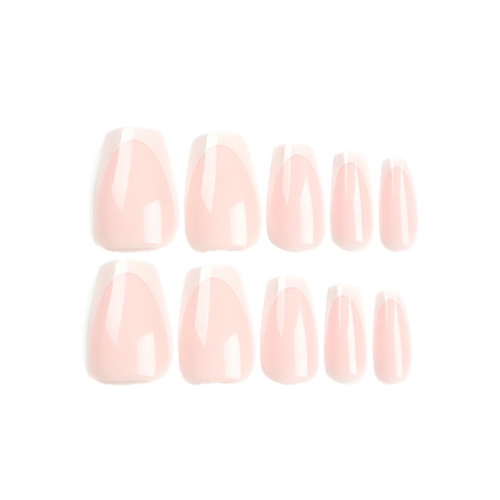 Medium Press on Nails Square Fake Nails, Glue on Nails Medium False Nails with White French Tip Nails Gloss Press ons Designs Acrylic Nails Press on Artificial Nails Stick on Nails For Women 24Pcs - Image 4