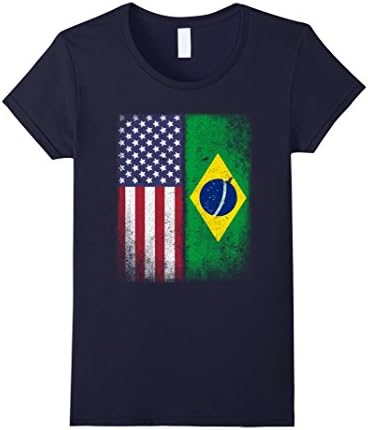 Womens Brazilian American Flag T-shirt Brazil Pride Heritage Tee Small Navy