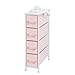 mDesign Narrow Vertical Dresser Storage Tower Furniture - Metal Frame, Wood Top, Easy Pull Fabric Bins - for Kid's Bedroom, Hallway, Entryway, Closet, Dorm - Chevron Print, 4 Drawer - Pink/White