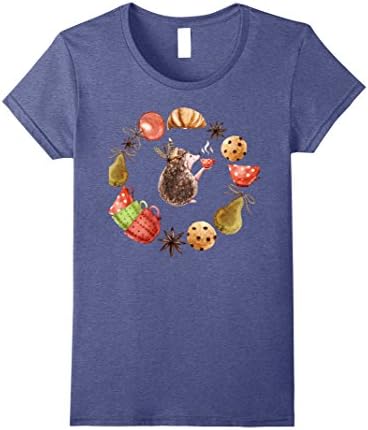 Womens Hedgehog Cup Of Tea Wreath Cute T-Shirt Medium Heather Blue