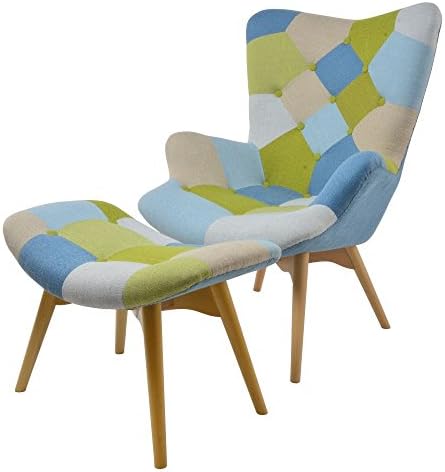 Emmiline Armchair Togheter Stool Patched Patchwork Multi-Colour (Patched Blue)