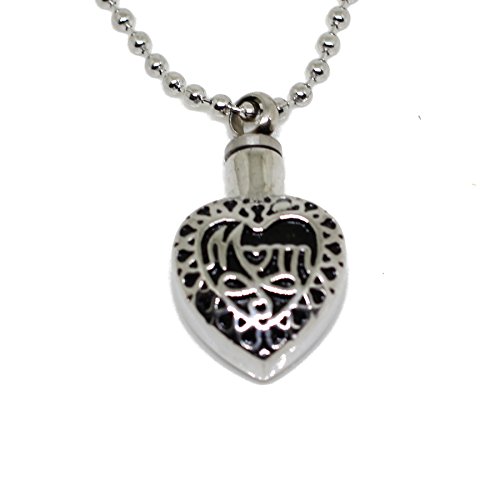 Lauren Annabelle Studio Cremation Jewelry Mom in Heart Urn Ashes Stainless Steel Pendant Necklace for Men and Women Dad Mom