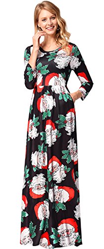 For G and PL Christmas Women Longsleeve Santa Claus Xmas Gifts Flared Party Printed Cosplay Maxi Dress Santa XL