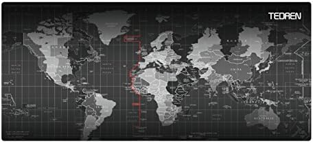 TEDREN Extended Gaming Mouse Pad Portable Rectangular Keyboard Mat Non-slip Rubber Base Stitched Edge - World Map