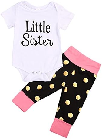 hesheng Baby Girls Clothes Little Big Sister T-Shirt Romper + Polka Dot Pants Outfits Set (80/6-9months, Little Sister)