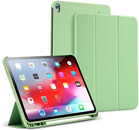 Case for iPad Pro 11 Inch 2018, Liquid Silicone Cover with Detachable Flap, Support 2nd Gen iPad Pencil Charging,Auto Sleep/Wake,Green
