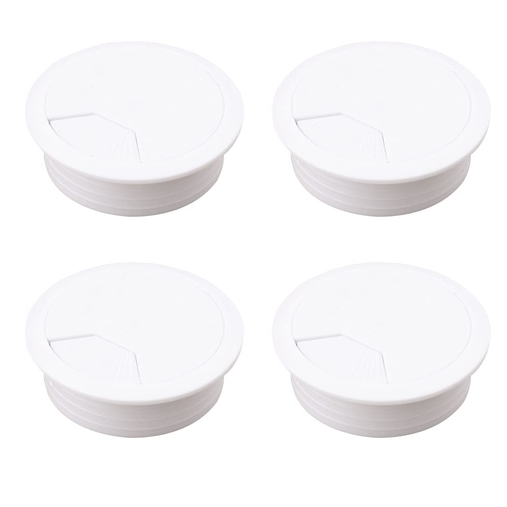 4 Pcs 60mm Desk Grommet Table Cable Tidies Computer Desk Cable Hole Cover Wire Grommet for Home and Office (White)