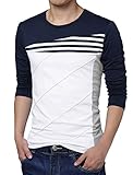 Allegra K Men Color Block Stripes Tee Shirt Blue White L