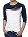 uxcell Men's Color Block Shirt Striped Panel Round Neck Long Sleeve Pullover T-Shirt Blue 38