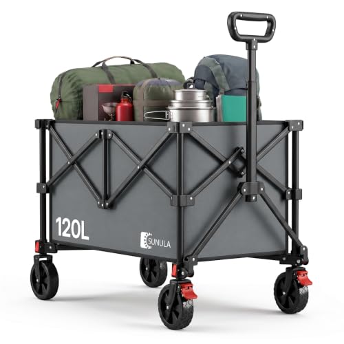 SUNULA Bollerwagen 120 L – 4-seitig zusammenfaltbarer Handwagen klappbar