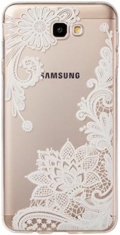 Galaxy J7 V, Galaxy J7 Prime, Galaxy J7 Perx, Galaxy Halo, Galaxy J7 2017, Wubebe Ultra Thin Clear Art Pattern Crystal Gel TPU Rubber Flexible Slim Skin Soft Case (Floral White)