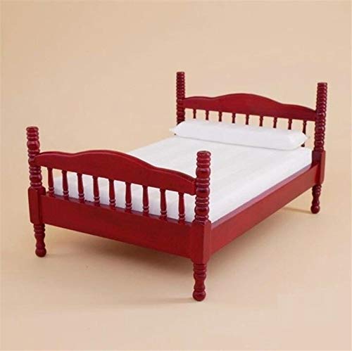 EatingBiting Handcraft 1:12 Dollhouse Miniature Vintage Double Bed Bedroom Furniture , 1:12 Dollhouse Miniature Wooden Bed Bedding , Retro Vintage Designed .