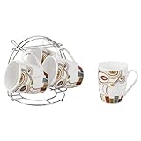 Lorren Home Trends 5-Piece Coffee Mugs on Iron Stand, Brown