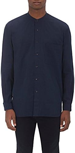 Tomorrowland Seersucker Woven Banded Collar Shirt, Navy, Medium