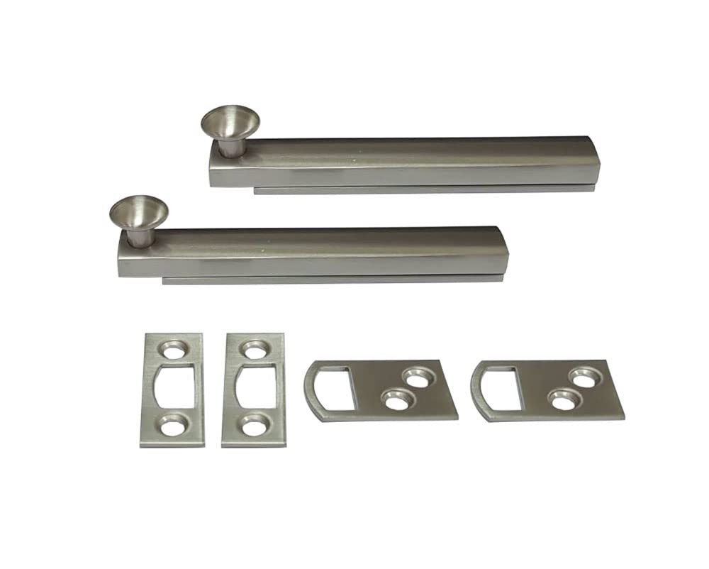 Photo 1 of QCAA Heavy Duty Solid Brass Concealed Surface Bolt, 4", Satin Nickel, 2 Pack, Made in Taiwan