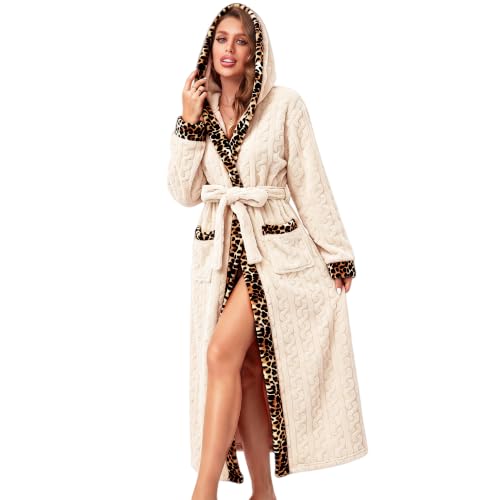 RONGTAI Women's Leopard Cheetah Fleece Long Bathrobe Plush Pockets at Amazon
