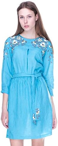 Vyshyvanka Modern women's ukrainian dress with real embroidery - blue