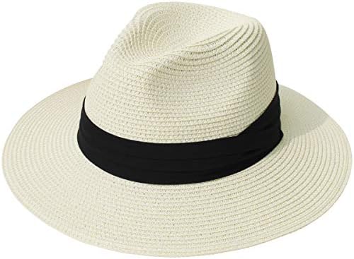 Lanzom Herren Strohhut Mit Breiter Krempe - Faltbarer Fedora Für Strand & Sommer