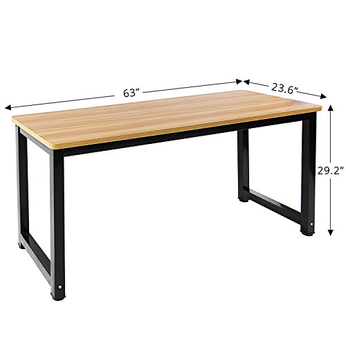 Jerry & Maggie - Professional Office Desk Wood & Steel Table Modern Plain Lap Desk with Rectangular Legs Computer Desk Personal Working Space - Natural Wood Tone | Thick Desktop Length 63"