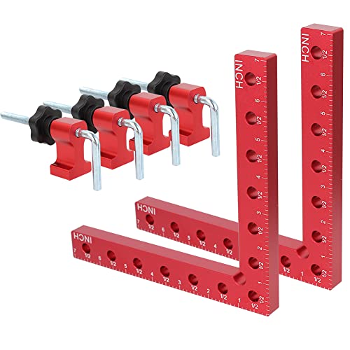 FTtool L形直角定規 180X180mm アルミ製 DIY工具 コーナークランプ 90度 木材固定 補助道具 大工用 2PCS レッド ZGJ-159