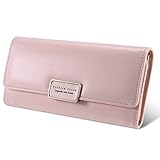 Wallet-SUN Women Multi-card Trifold Fold Long Zipper Clutch Purse (pink)