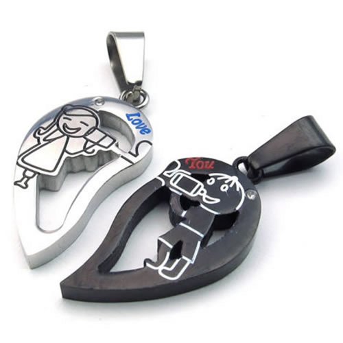 KONOV 2pcs Mens Womens Couples Heart Stainless Steel Pendant Love