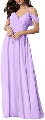 Women's Off The Shoulder Chiffon Formal Wedding Party Dress Long Evening Gown Size 14 Lavender