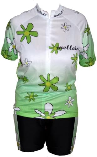 Ladies Sublimated Flower Print Cycling Biking Jersey and 3D Gel Padded Short Set (S, Green)