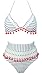 COCOSHIP Slategray & White Striped Mesh High Waist Bikini Set Red Tassel Trim Top Halter Straps Swimsuit Bathing Suit 12(FBA)